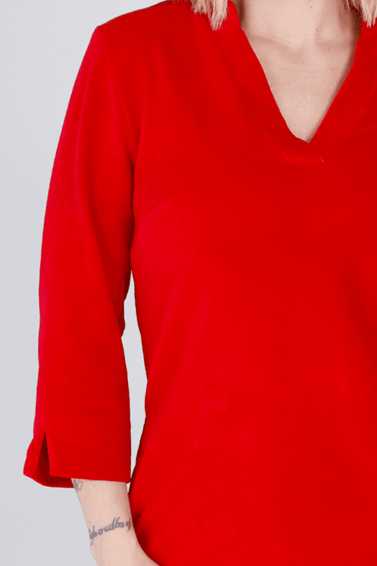 Saga röd velourklänning med fickor 