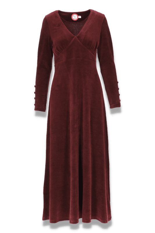 Inga burgundy lång velurklänning