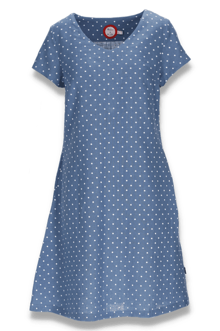 Huvudbild Siril jeansblå polkadot linne klänning