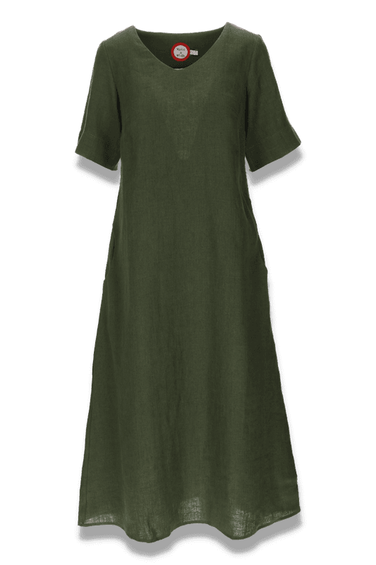 Gyda kombogrön klänning i linne